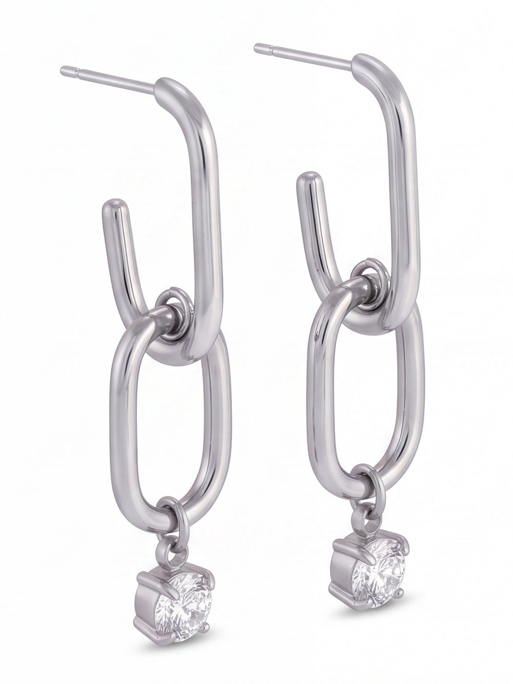 Par Arracada Rectangular Dije Eslabon Con Zirconia