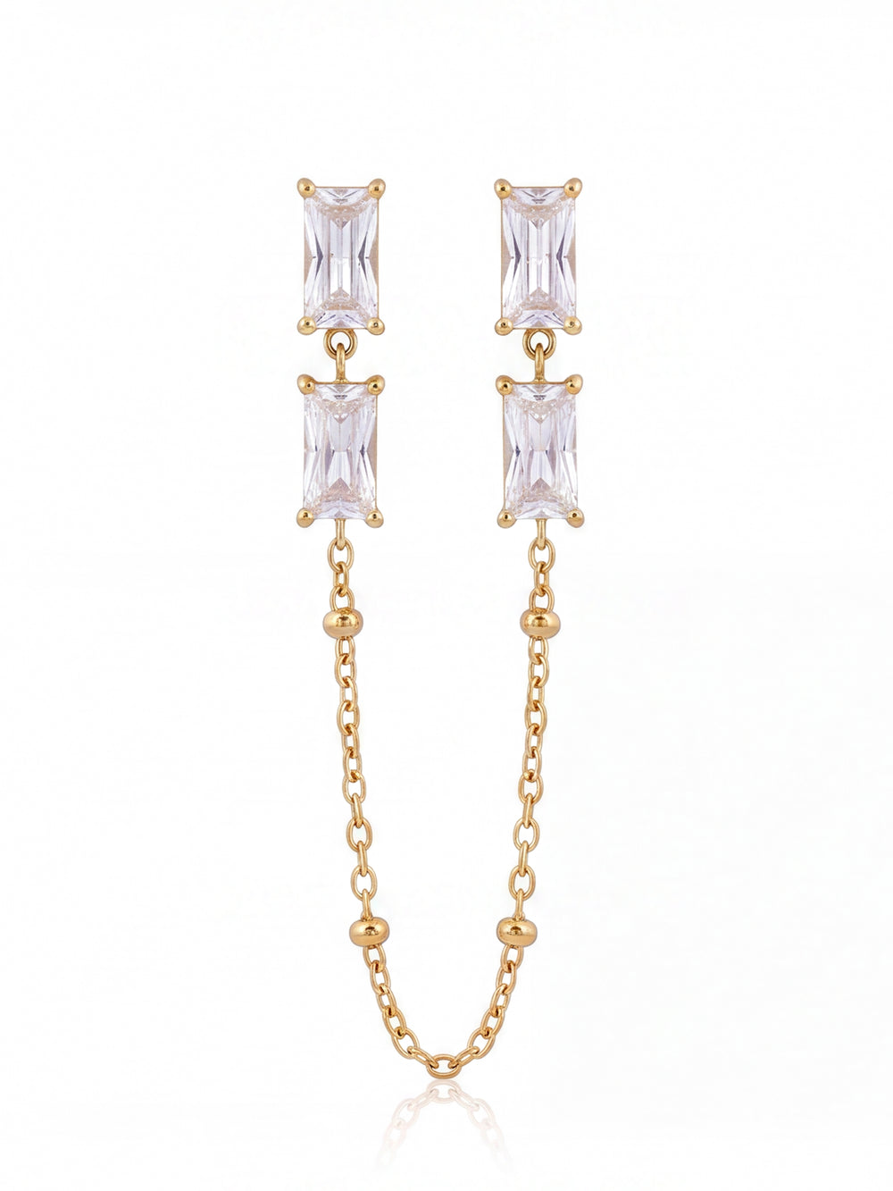 Arete Zirconias Baguettes Con Cadena Bolitas