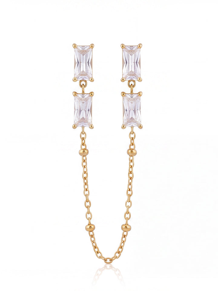 Arete Zirconias Baguettes Con Cadena Bolitas