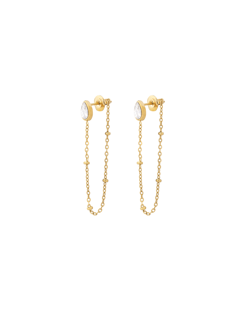 Par Arete Gota Con Cadena Bolitas