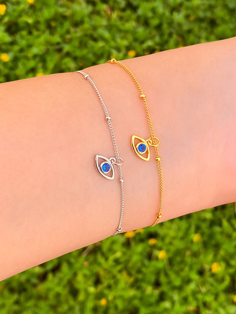 Pulsera Con Dije Ojo Zirconia Azul
