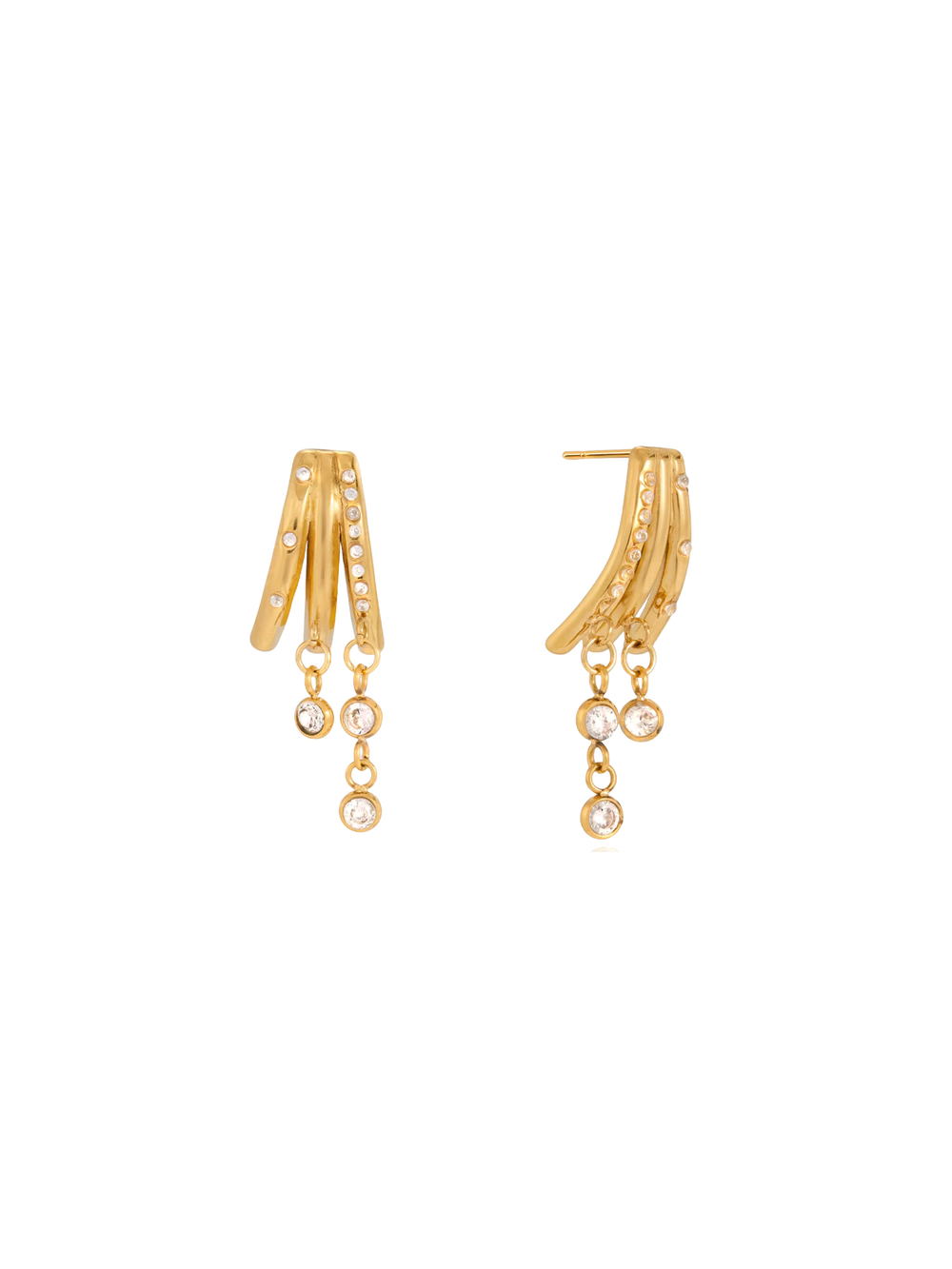 Par Arete Triple Con Zirconias Colgantes