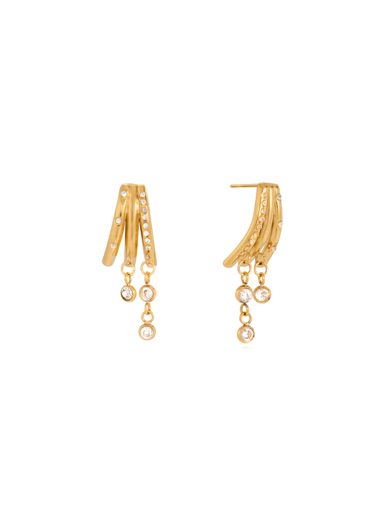 Par Arete Triple Con Zirconias Colgantes