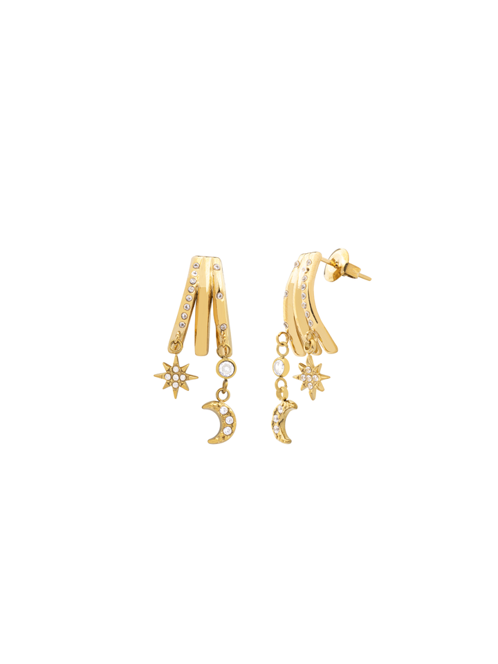 Par Arete Triple Con Estrella Y Luna Colgante