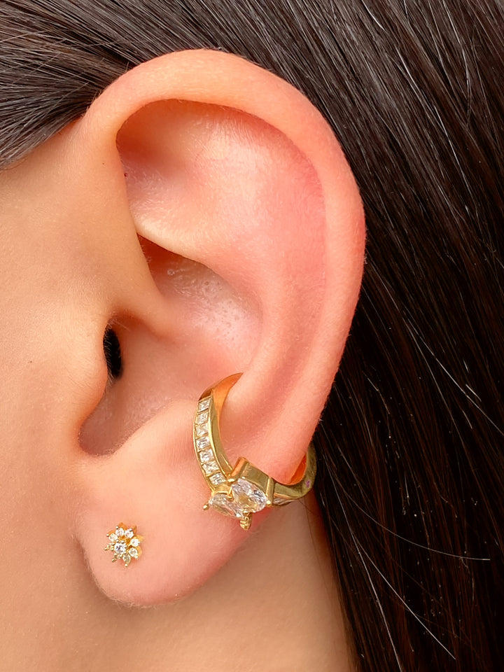 Ear Cuff Cruzado Baguette y 2 Gotas