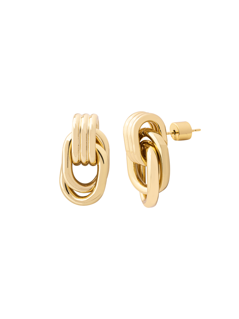 Par Arete Triple Linea Con Dos Eslabones Enlazados