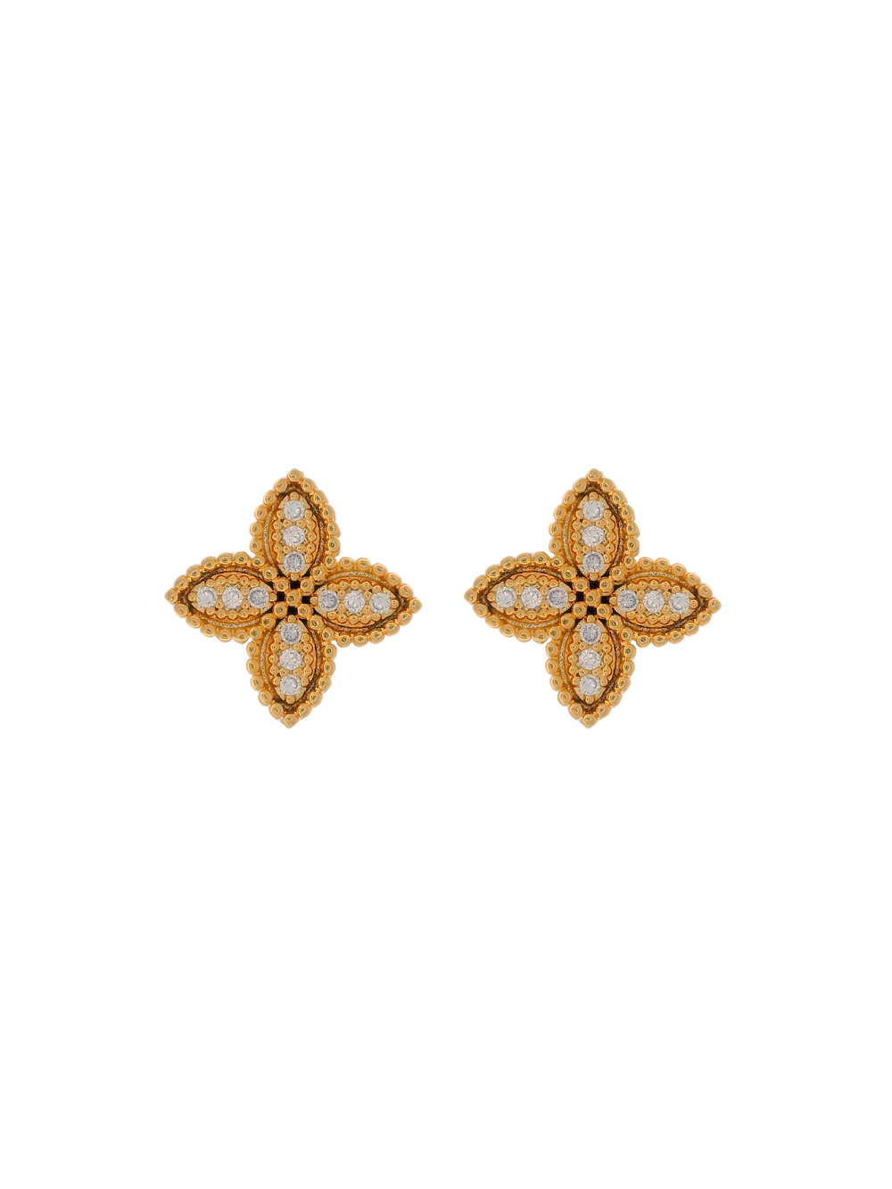 Par Arete Flor Cuatro Petalos Con Zirconia
