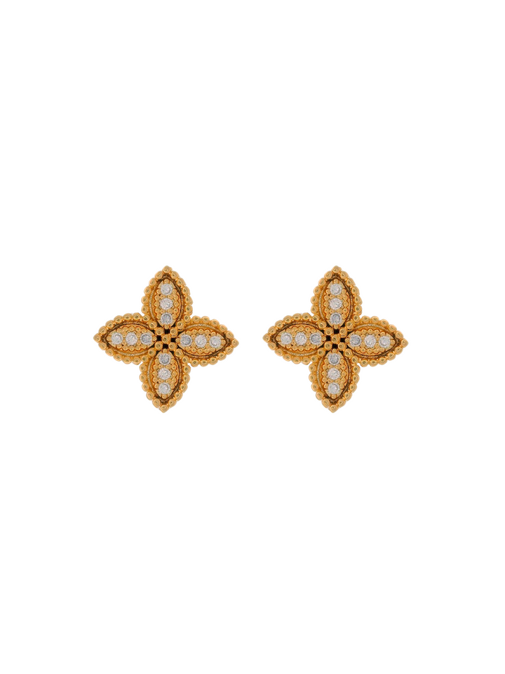 Par Arete Flor Cuatro Petalos Con Zirconia