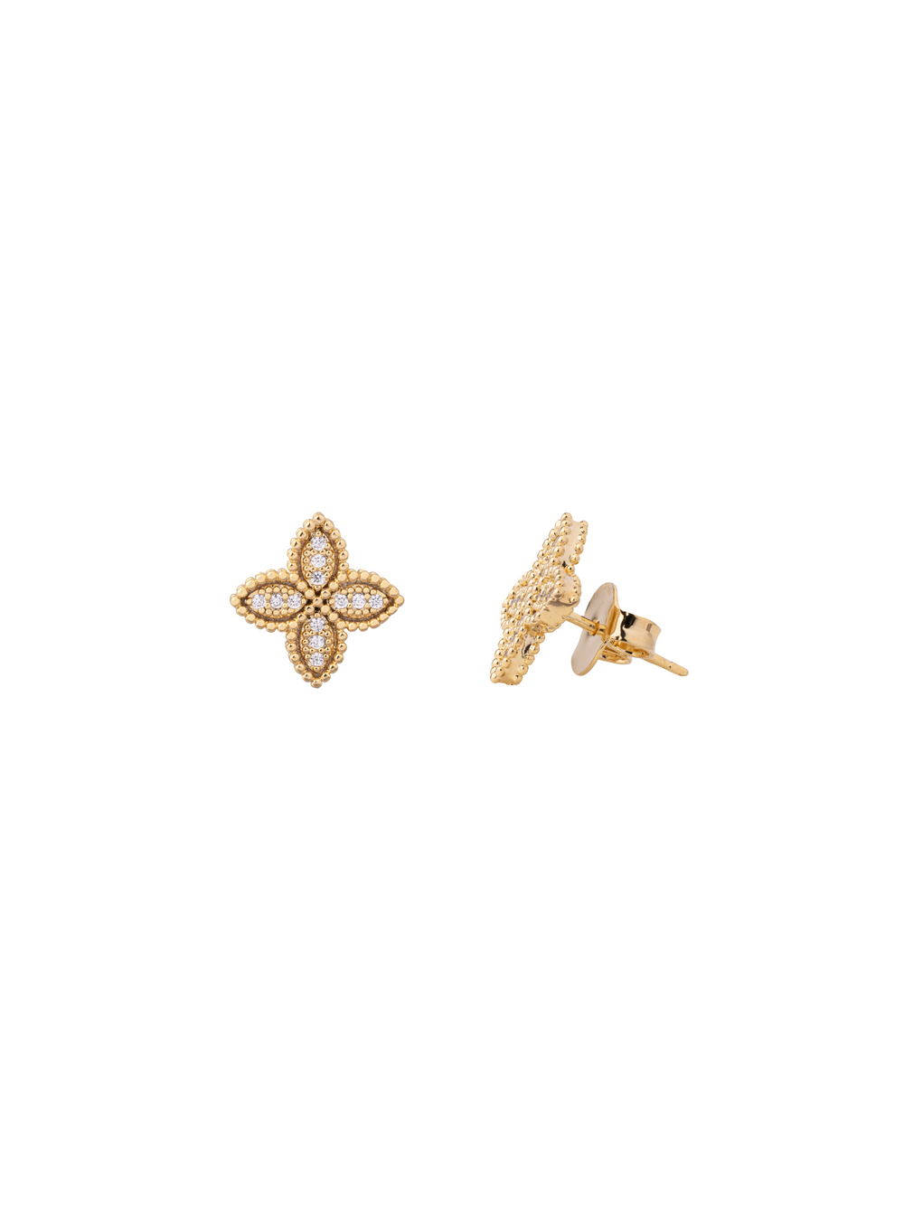 Par Arete Flor Cuatro Petalos Con Zirconia