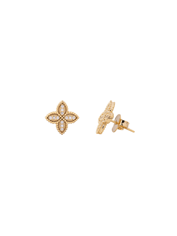 Par Arete Flor Cuatro Petalos Con Zirconia