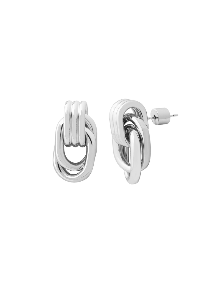 Par Arete Triple Linea Con Dos Eslabones Enlazados