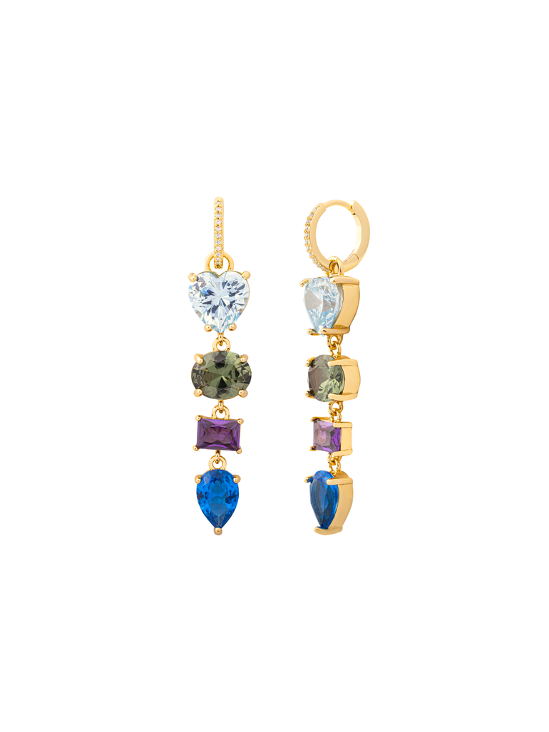 Par Arracada Tira Zirconia Figuras Corazon 2 en 1