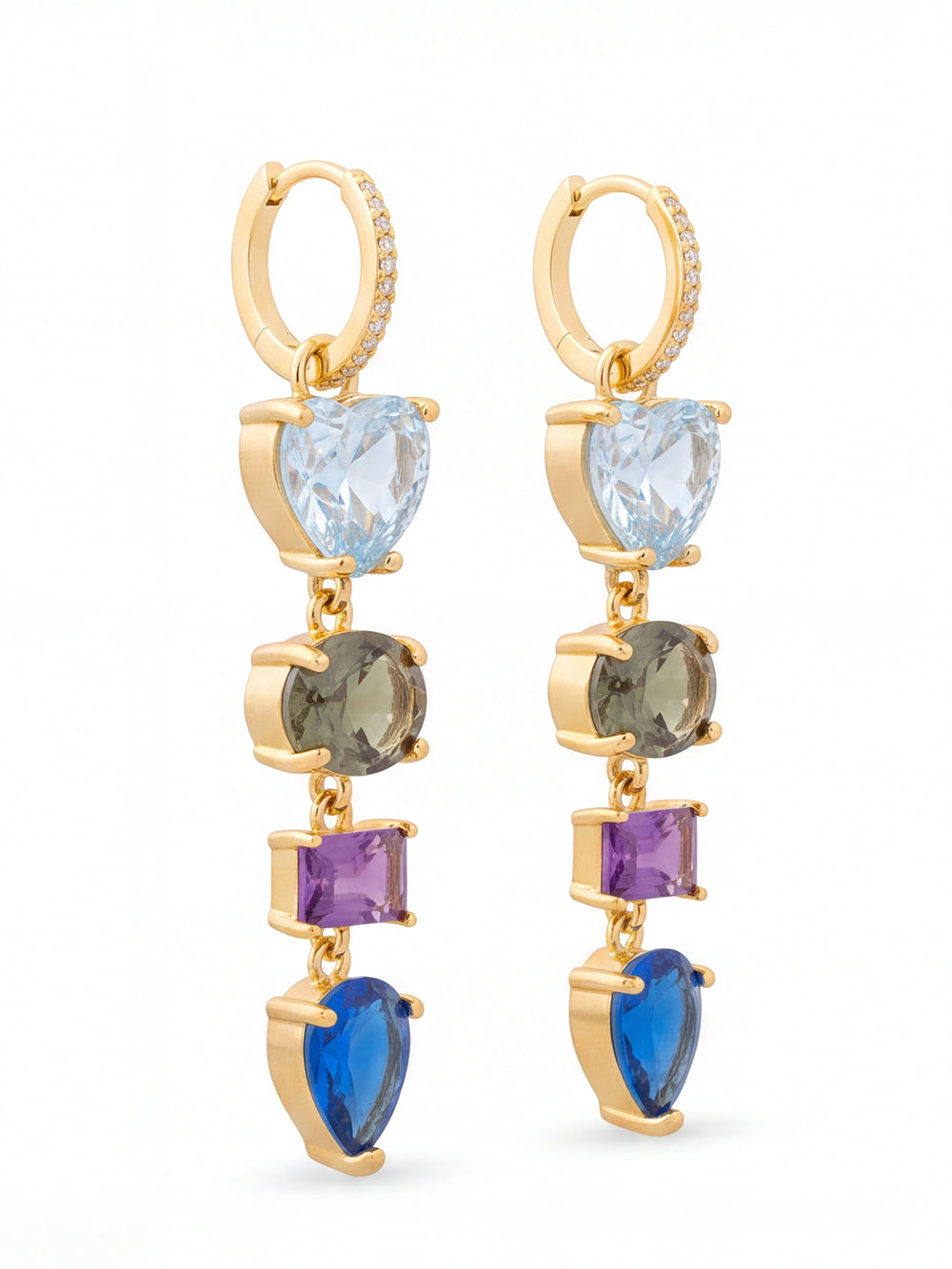Par Arracada Tira Zirconia Figuras Corazon 2 en 1