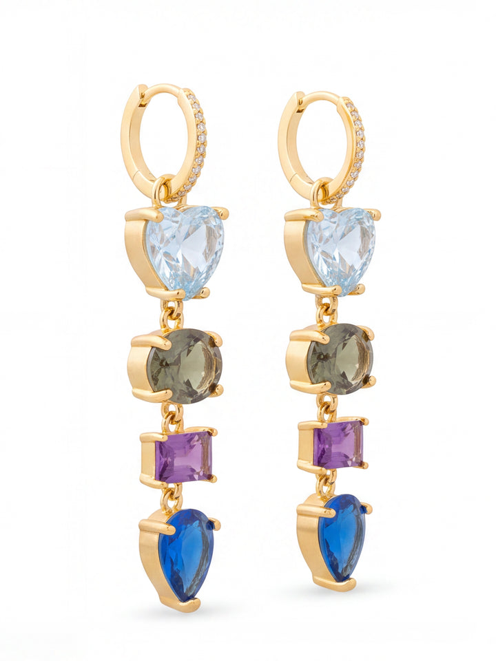 Par Arracada Tira Zirconia Figuras Corazon 2 en 1