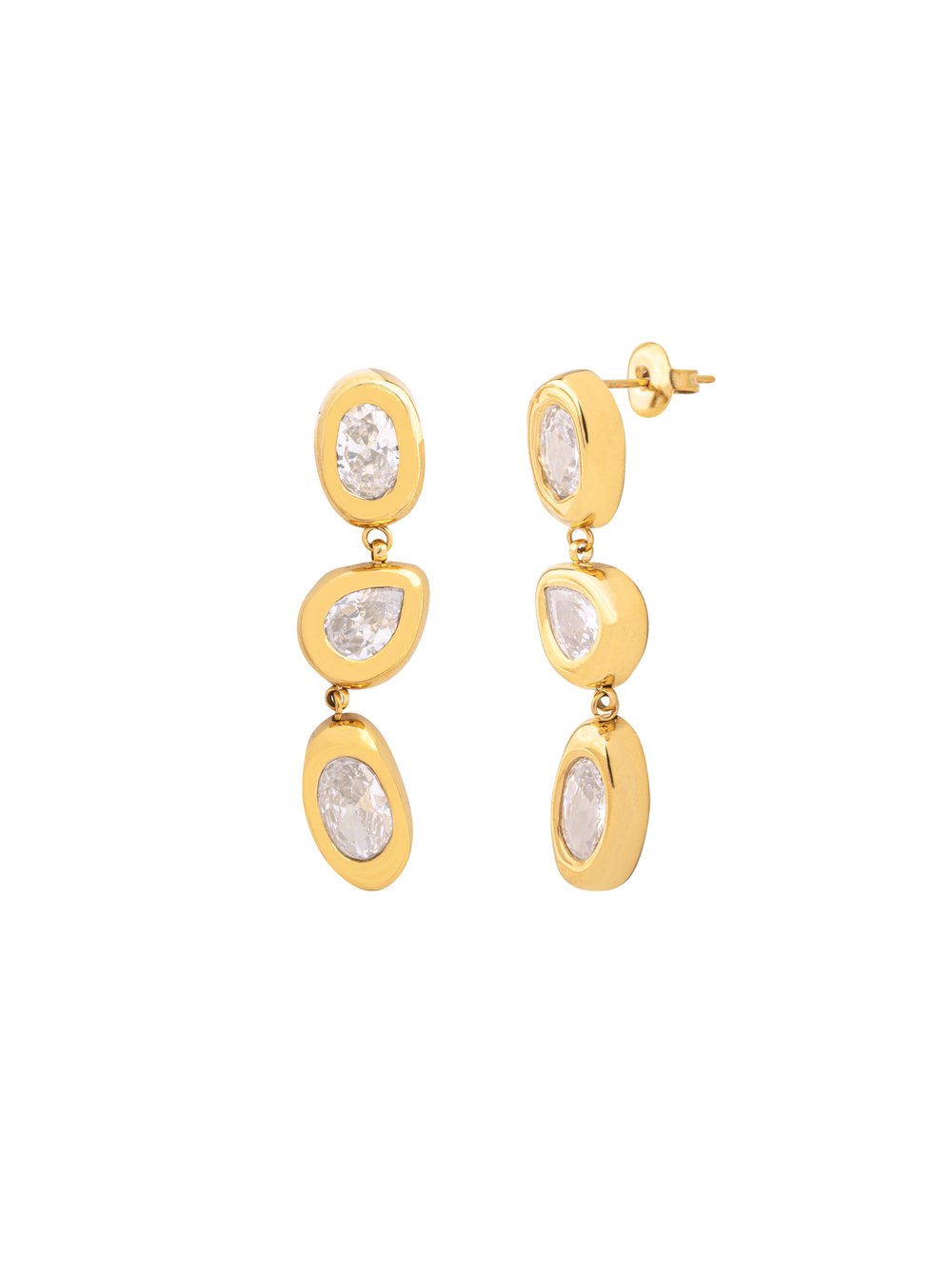 Par Arete Triple Zirconia Gota Y Ovalada
