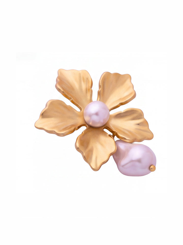 Par Arete Flor Con Perla Colgante