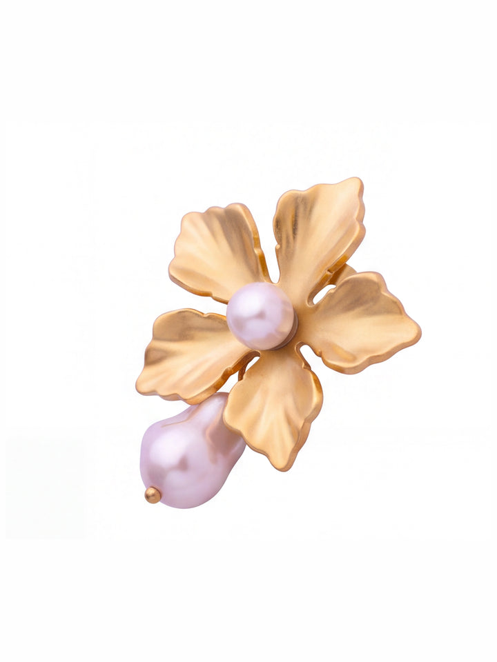 Par Arete Flor Con Perla Colgante