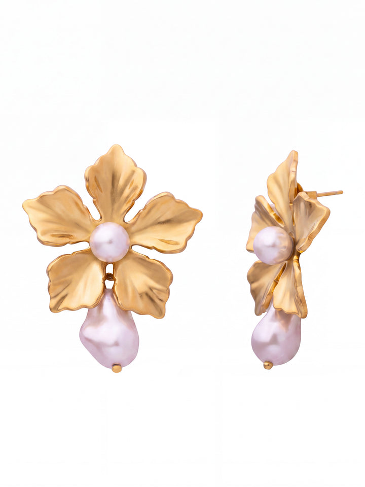 Par Arete Flor Con Perla Colgante