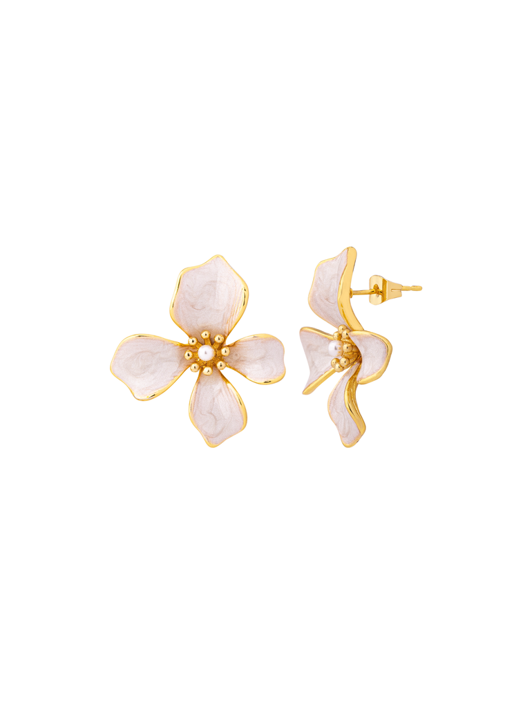 Par Arete Flor Dorada Cuatro Petalos Colores