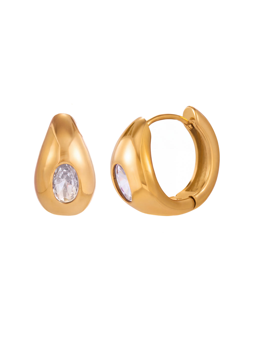 Par Arracada Gruesa Con Zirconia Ovalada