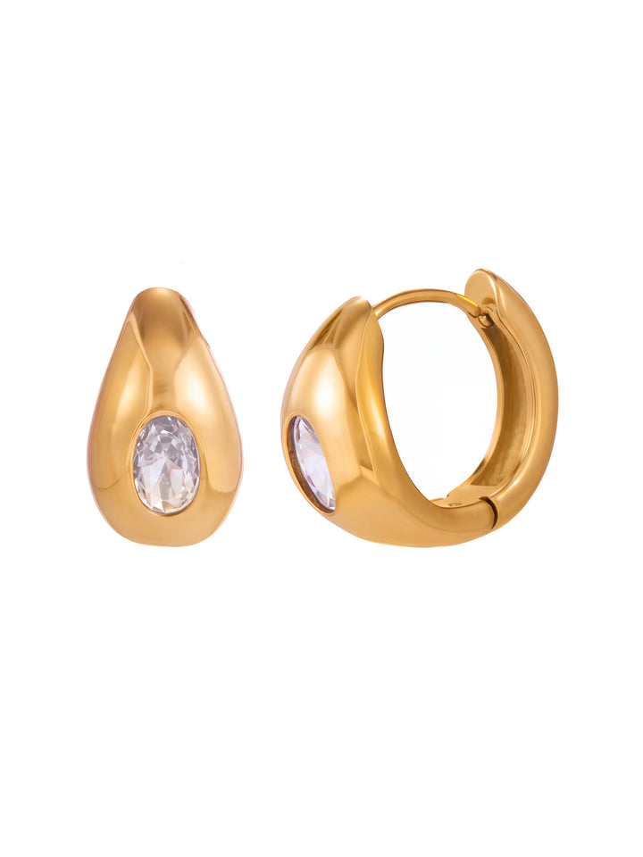 Par Arracada Gruesa Con Zirconia Ovalada
