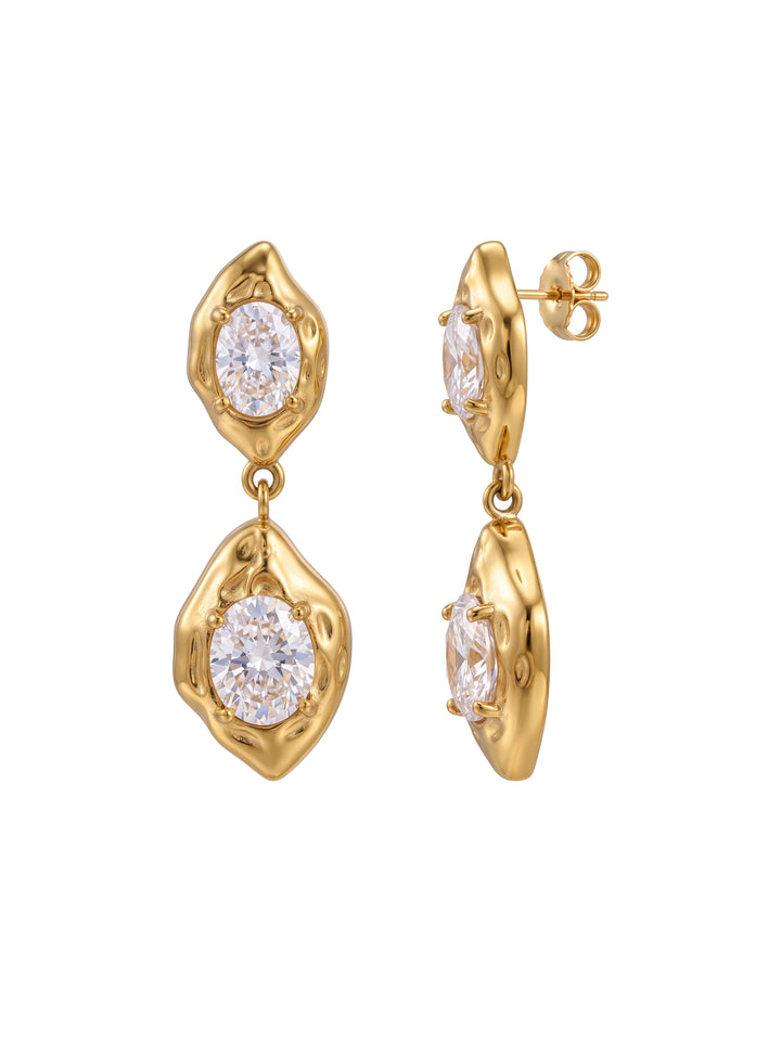 Par Arete Doble Ovalo Zirconia Irregular