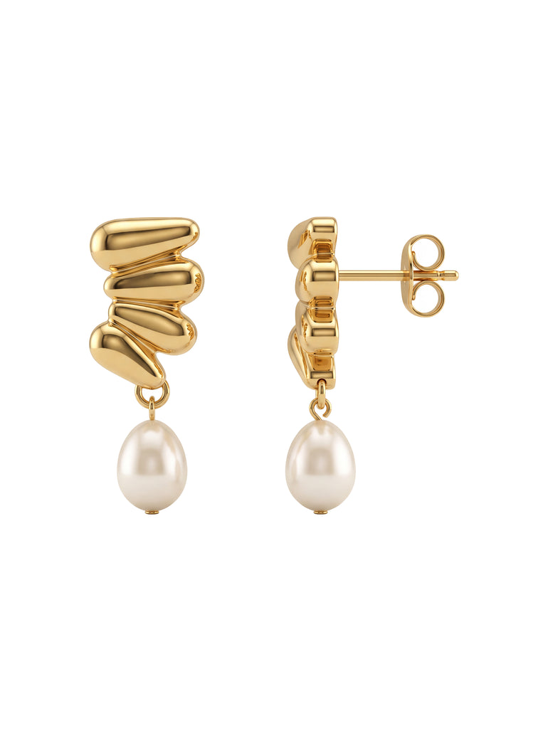 Par Arete Cuatro Gotas Con Perla Colgante