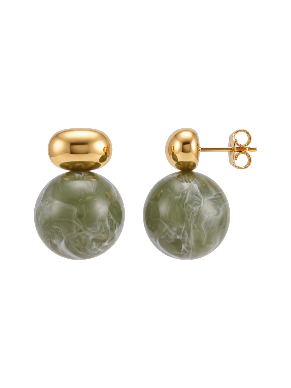 Par Arete Ovalo Con Bolita Verde
