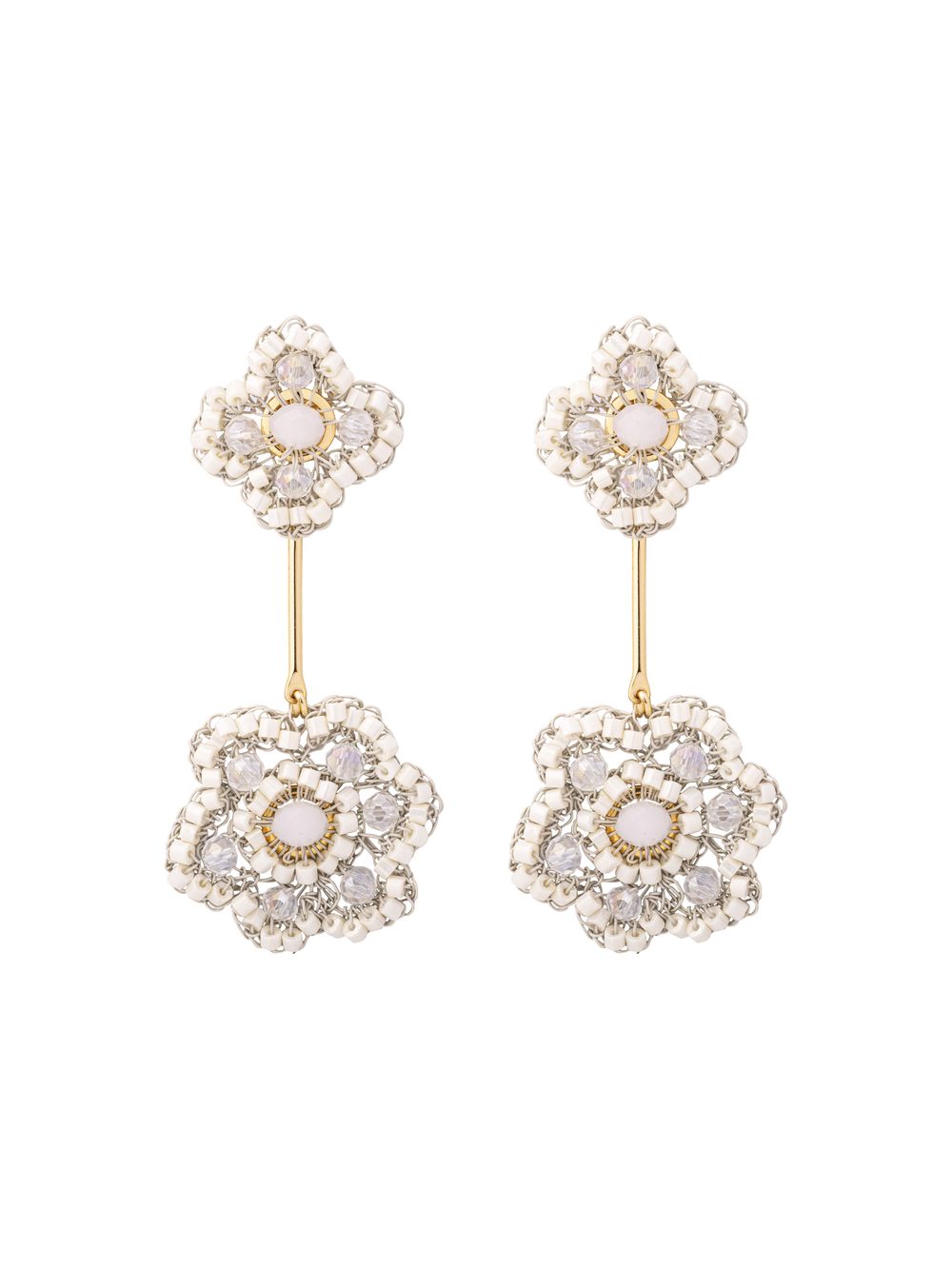 Par Arete Doble Flor Blanca 2 en 1