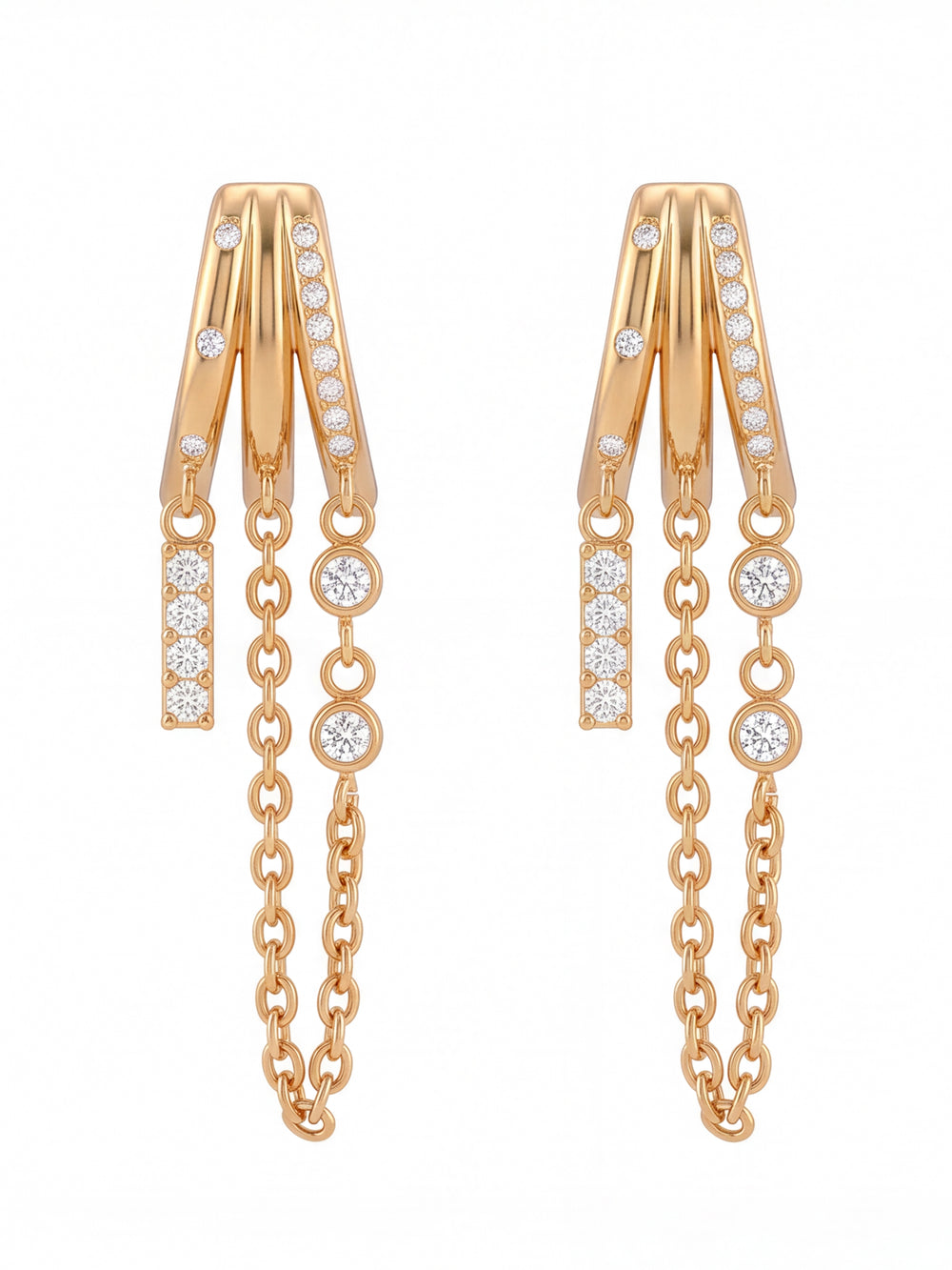 Par Arete Triple Con Cadena Y Zirconias