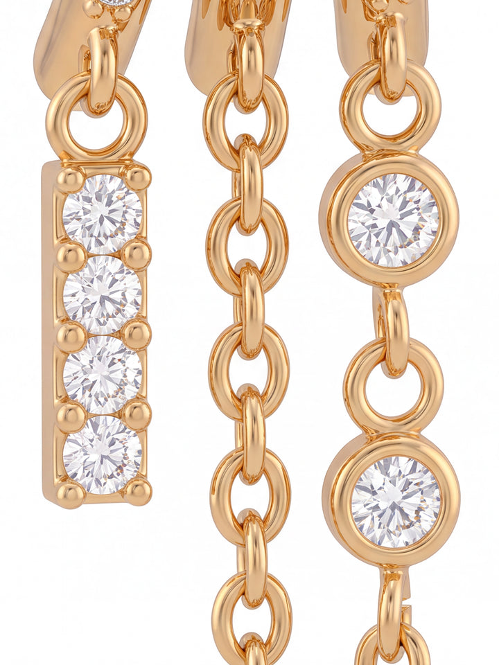 Par Arete Triple Con Cadena Y Zirconias