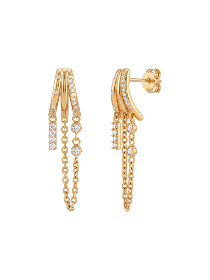 Par Arete Triple Con Cadena Y Zirconias