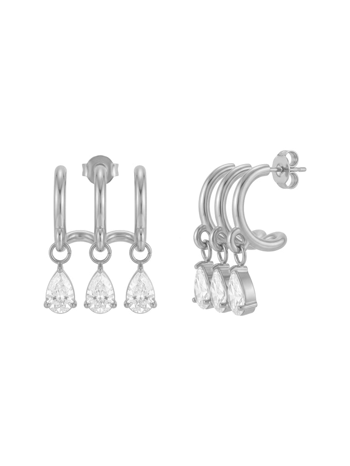 Par Arete Triple Linea Y Gotas