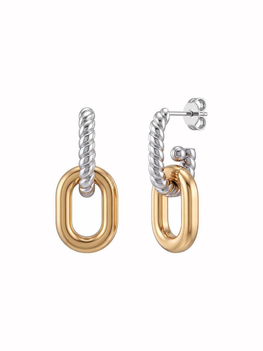 Par Arete Trenzado Con Eslabon Ovalado Combinado