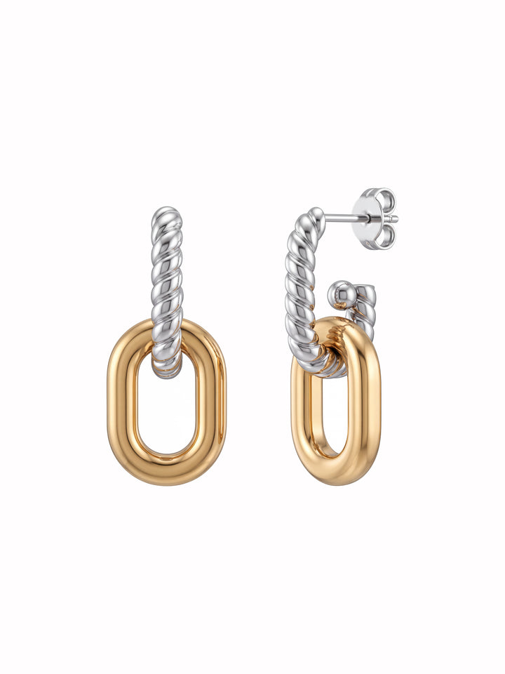 Par Arete Trenzado Con Eslabon Ovalado Combinado