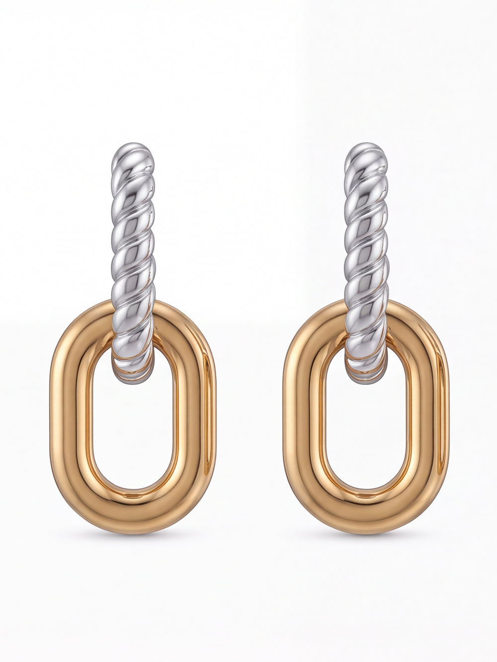 Par Arete Trenzado Con Eslabon Ovalado Combinado