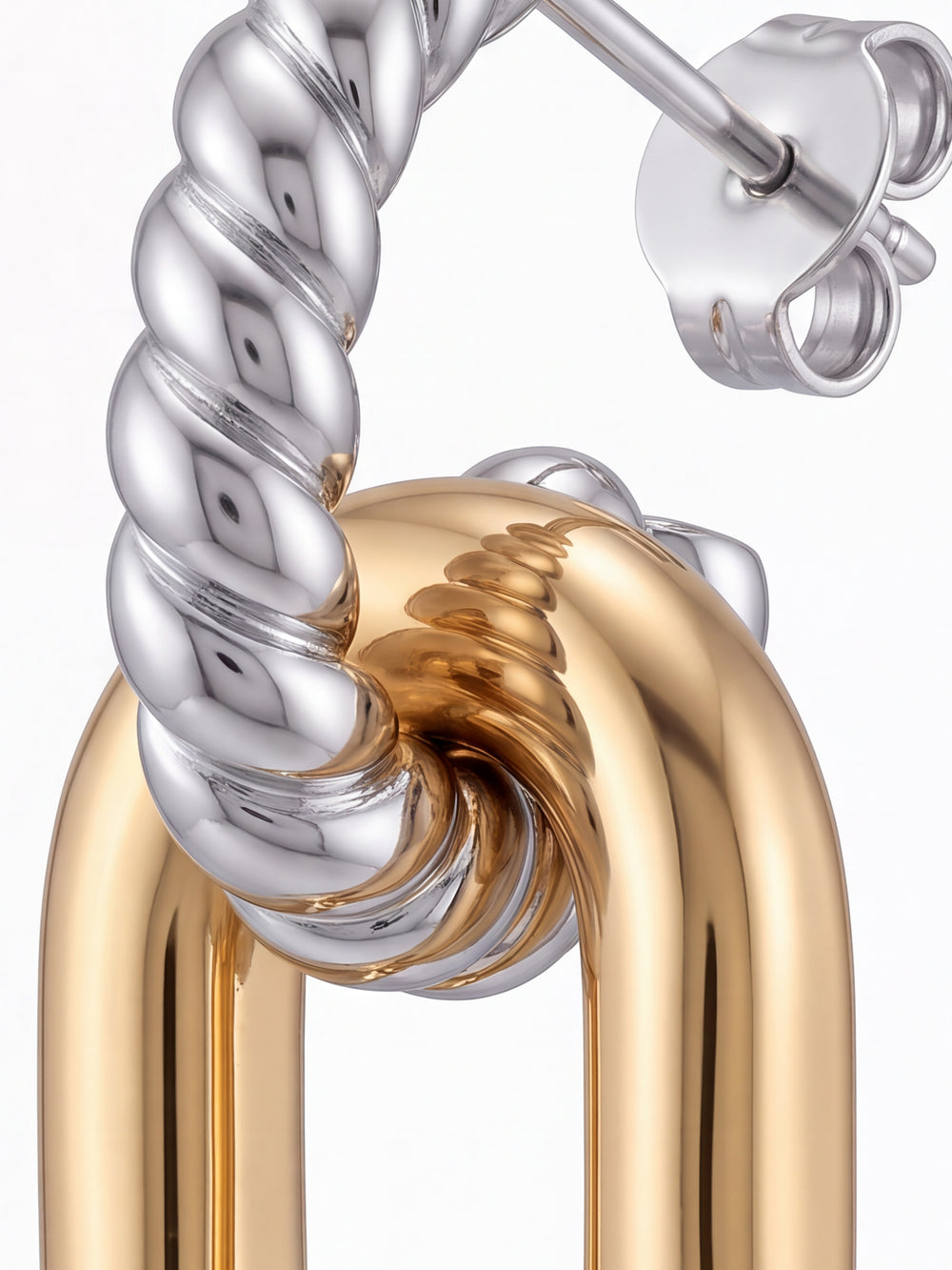 Par Arete Trenzado Con Eslabon Ovalado Combinado