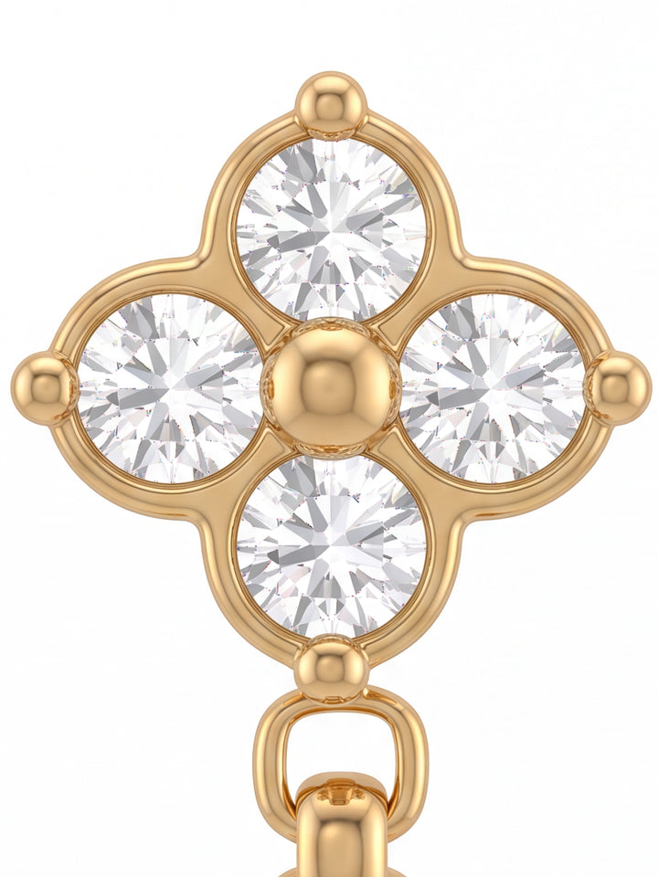 Par Arete Mini Flor Zirconia Con Cadena