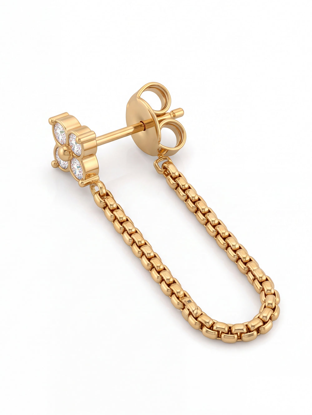 Par Arete Mini Flor Zirconia Con Cadena
