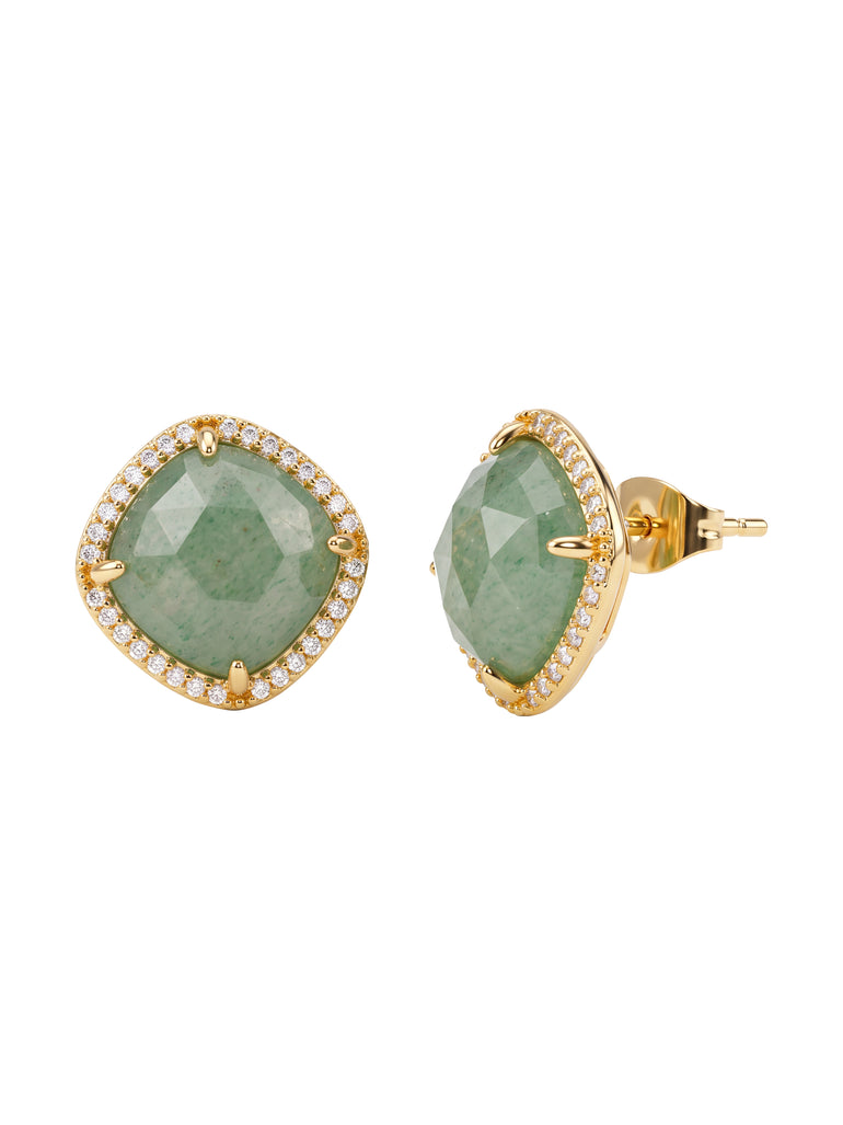 Par Arete Rombo Piedra Verde Aventurina Zirconias