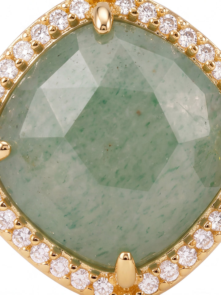 Par Arete Rombo Piedra Verde Aventurina Zirconias