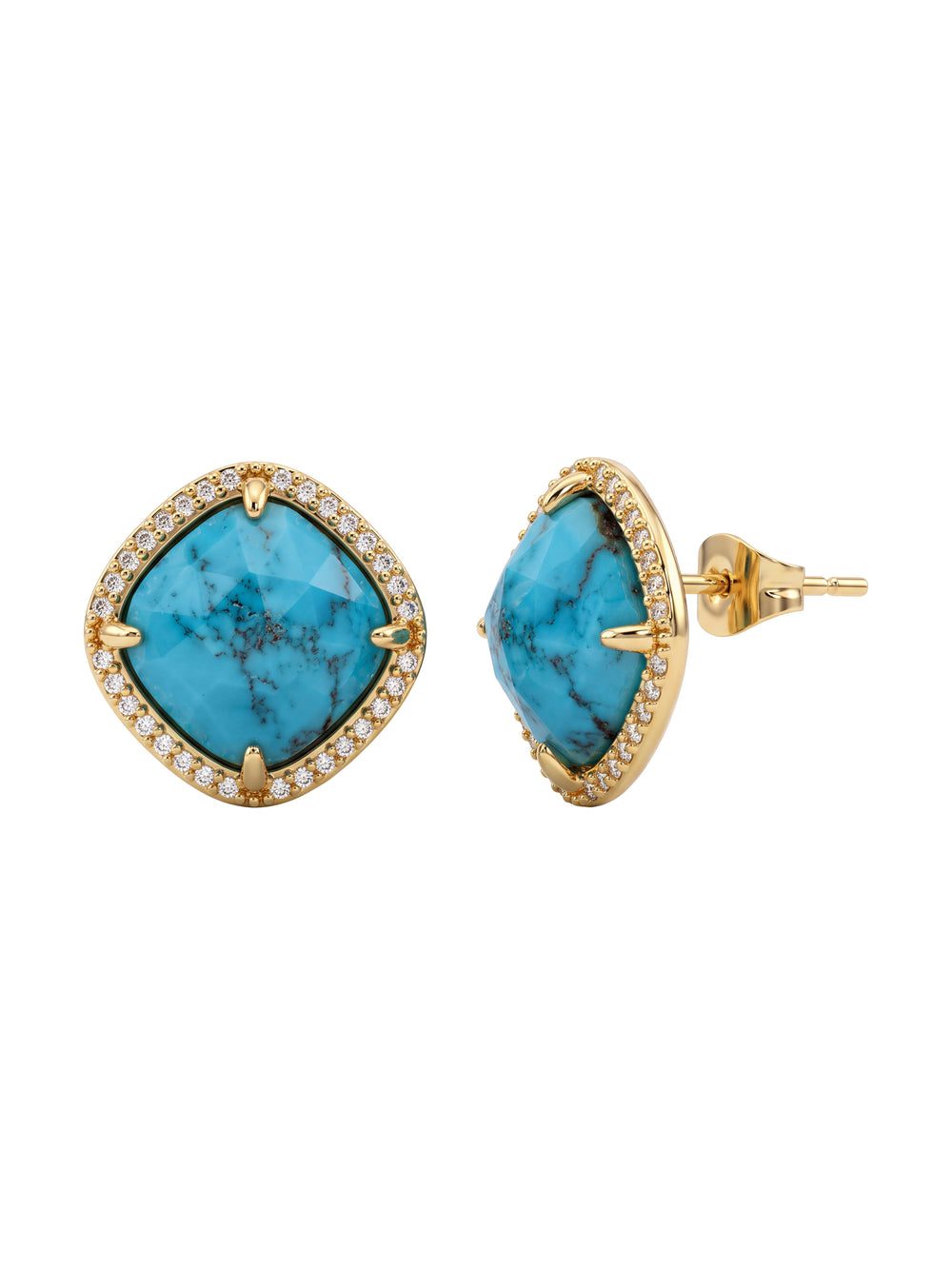 Par Arete Rombo Piedra Howlita Turquesa Zirconias