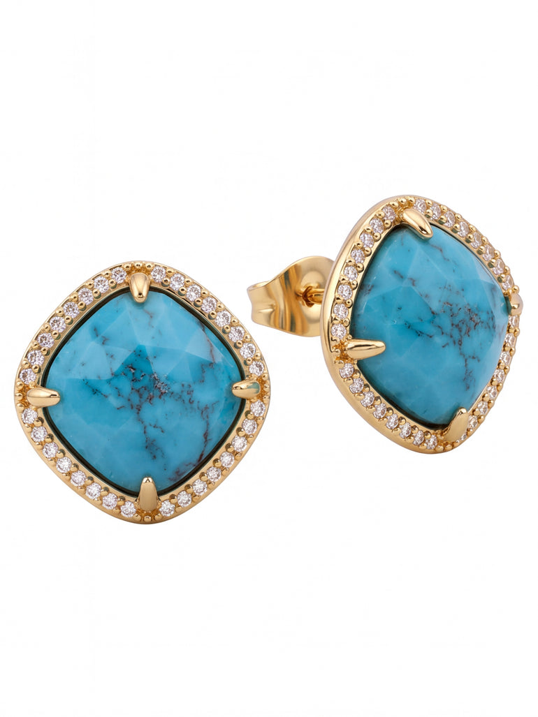 Par Arete Rombo Piedra Howlita Turquesa Zirconias