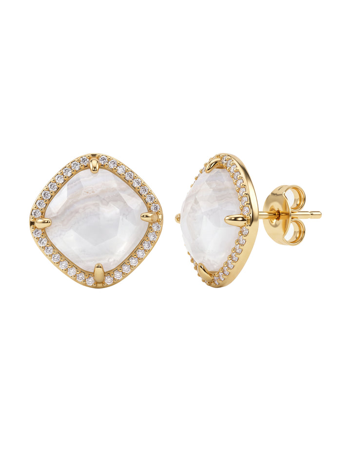 Par Arete Rombo Piedra Cuarzo Blanco Zirconias