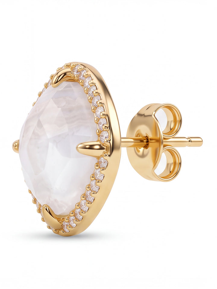 Par Arete Rombo Piedra Cuarzo Blanco Zirconias