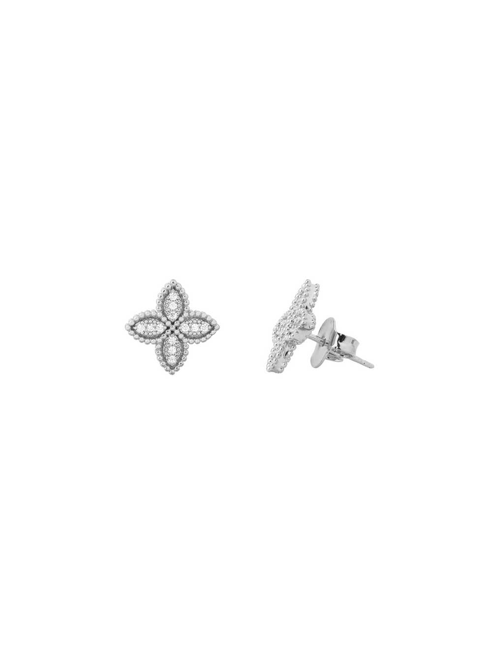 Par Arete Flor Cuatro Petalos Con Zirconia