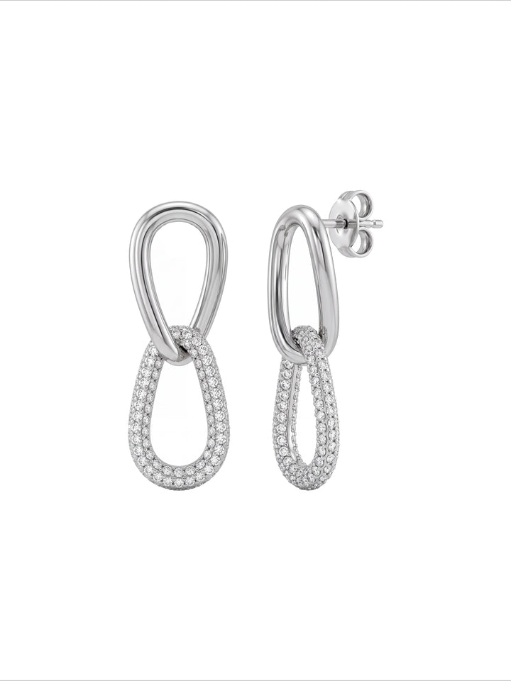 Par Arete Doble Ovalo Enlazado Con Zirconias