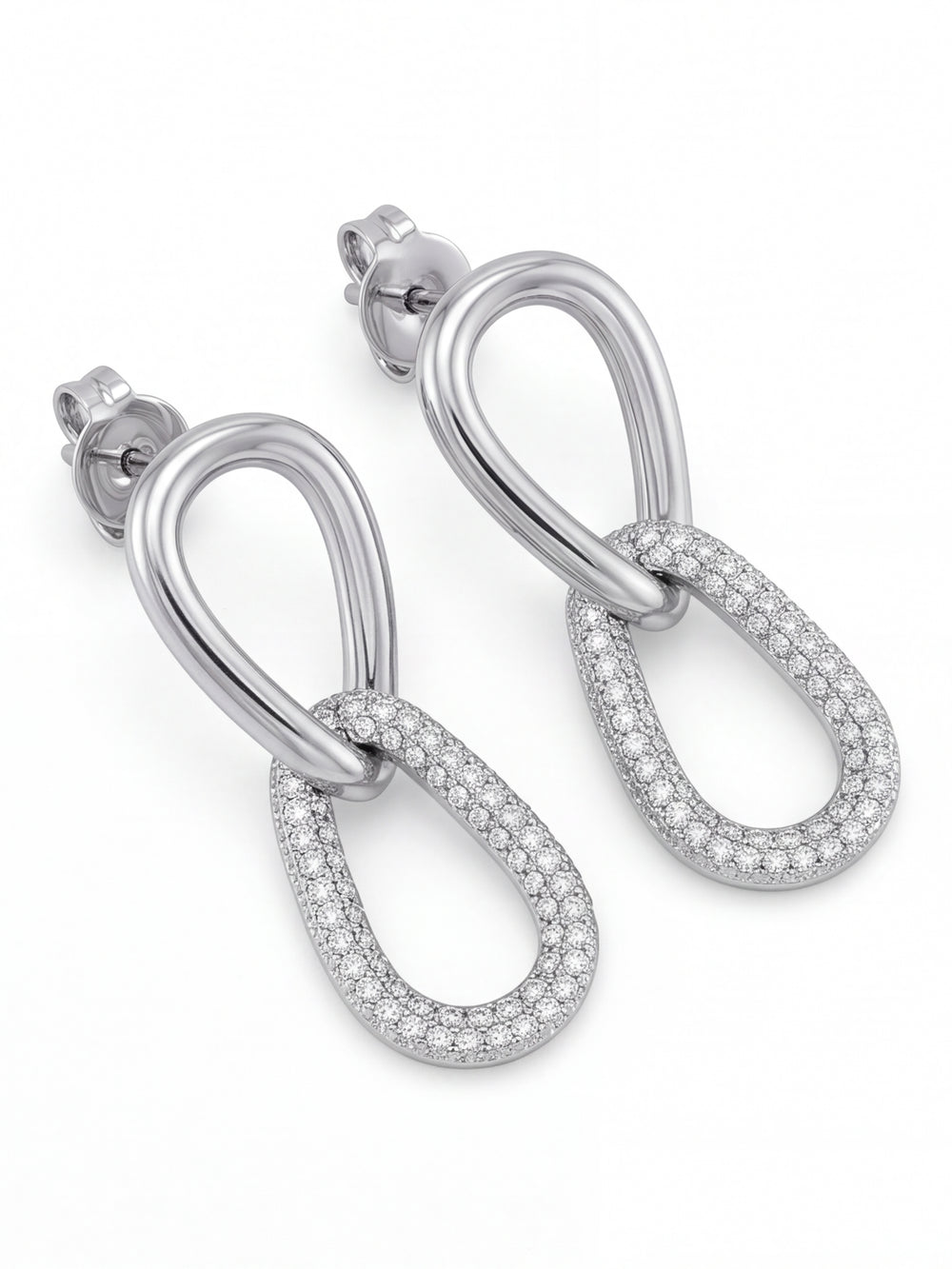 Par Arete Doble Ovalo Enlazado Con Zirconias
