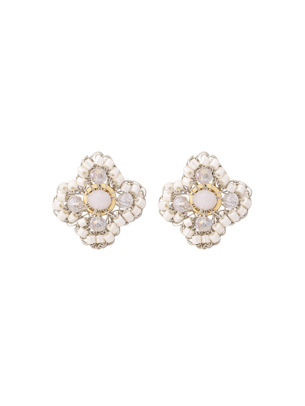 Par Arete Doble Flor Blanca 2 en 1
