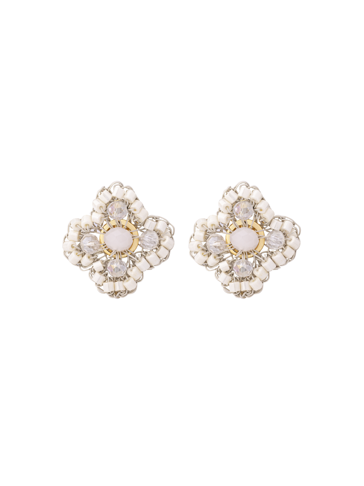 Par Arete Doble Flor Blanca 2 en 1